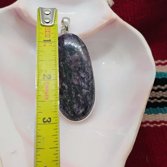 Large Oval Purple Charoite Slab Pendant in Sterling Silver 2 3/4" Long - Picture 4 of 8